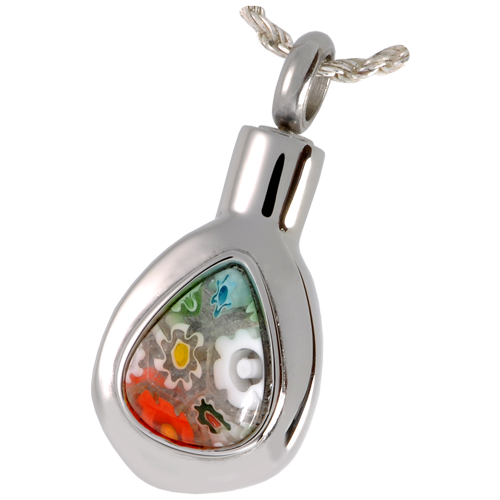 Picture of Memorial Gallery MG-6119 Cremation Jewelry Stainless Steel Art Glass Teardrop Pendant