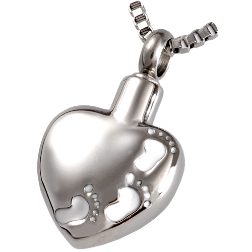 Picture of Memorial Gallery MG-6108 Cremation Jewelry Stainless Steel Footprints on Heart Pendant