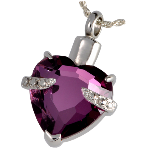 Picture of Memorial Gallery MG-6115 purple Cremation Jewelry Stainless Steel Imperial Heart Pendant