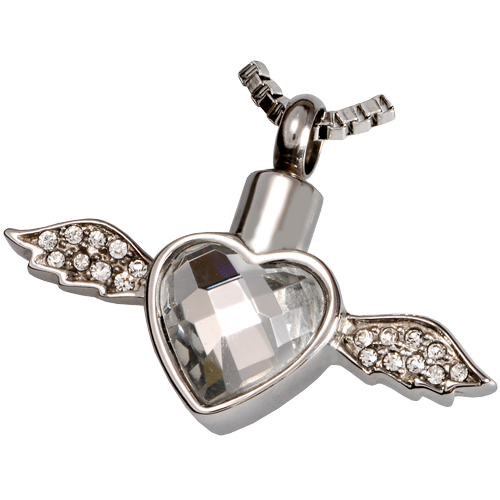 Picture of Memorial Gallery MG-6116 Cremation Jewelry Stainless Steel Winged Heart Pendant