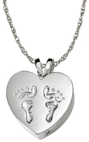 MG-3174s Cremation Jewelry Baby Feet Heart Sterling Silver Pendant
