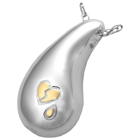 Broken Heart Teardrop Pendant - Sterling Silver - 18in. Chain - Engravable