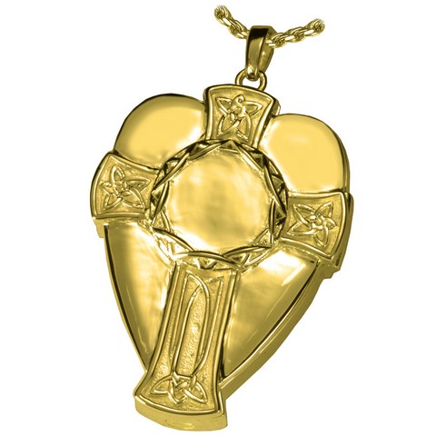 3309gp Cremation Jewelry Celtic Warrior Cross and Shield 14K Gold Plating Pendant