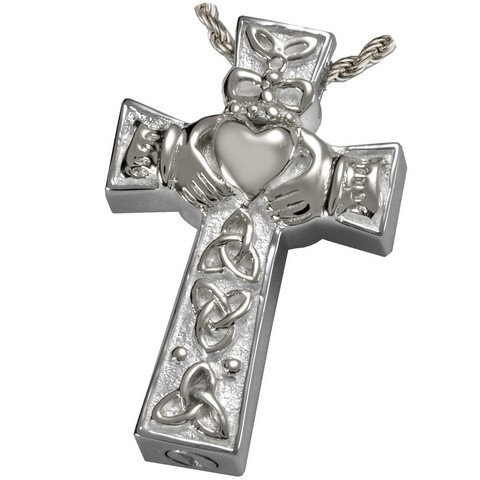 Cremation Jewelry Claddagh Celtic Cross Sterling Silver Pendant
