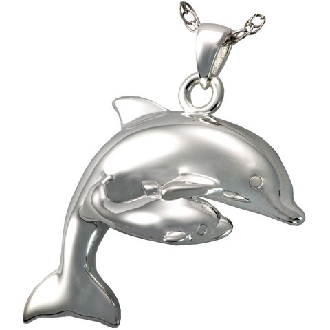 MG-3163s Cremation Jewelry Dolphin and Baby Sterling Silver Pendant