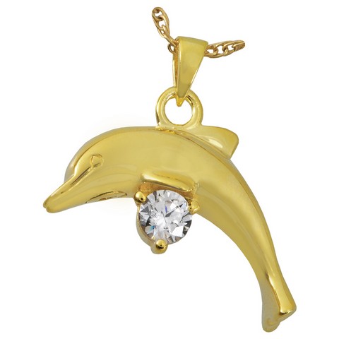 3209gp Cremation Jewelry Dolphin with Stone 14K Gold Plating Pendant