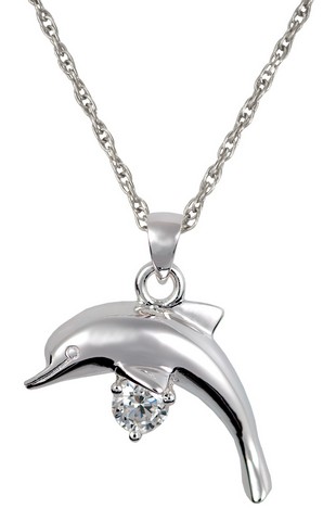 3209s Cremation Jewelry Dolphin with Stone Sterling Silver Pendant