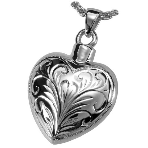 MG-3093s Cremation Jewelry Double Etched Heart Sterling Silver Pendant