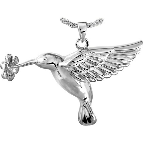 MG-3341s Cremation Jewelry Hummingbird & Flower Sterling Silver Pendant