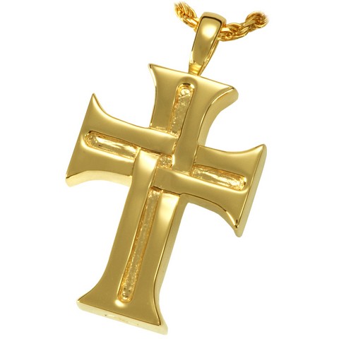 MG-3157gp Cremation Jewelry Mens Cross 14K Gold Plating Pendant