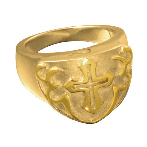 2010GP-15 Cremation Jewelry 14K Gold Plating Mens Cross Ring- Size 15