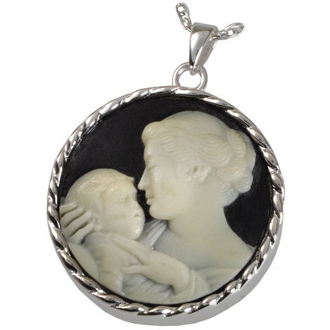 Mother's Embrace Cameo Pendant - Black - Sterling Silver - Includes Chain