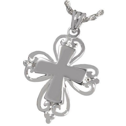 MG-3120s Cremation Jewelry Romantic Cross Sterling Silver Pendant