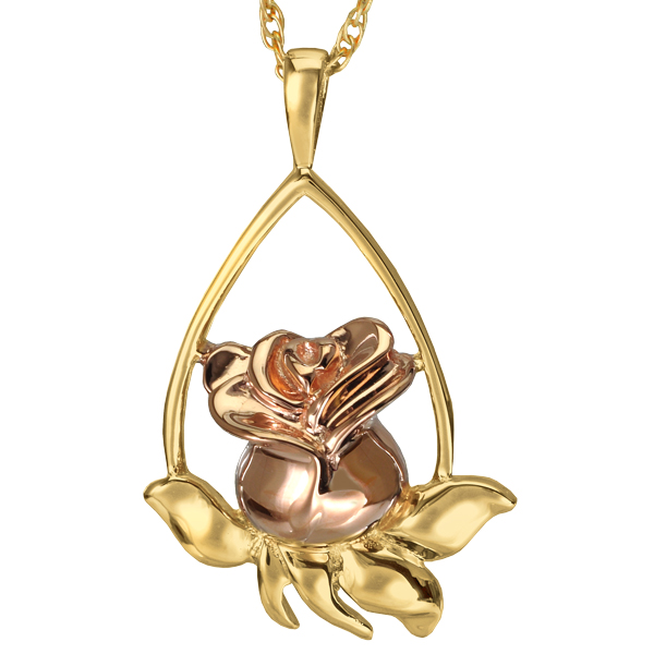 Picture of Memorial Gallery MG-3169gptt Cremation Jewelry Rose Tear Drop TwoTone Gold Plating Pendant