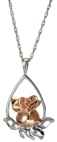 Picture of Memorial Gallery MG-3169srg Cremation Jewelry Rose Tear Drop Twotone Sterling Silver &amp; Rose Gold