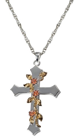 3306s Cremation Jewelry Rose Vine Cross Sterling Silver Pendant
