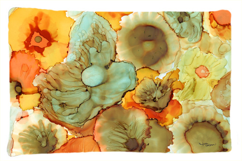 Abstract Flowers Teal & Orange Fabric Standard Pillowcase