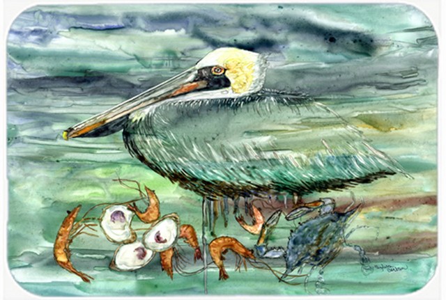 Picture of Carolines Treasures 8978LCB Watery Pelican- Shrimp- Crab & Oysters Glass Cutting Board- Large