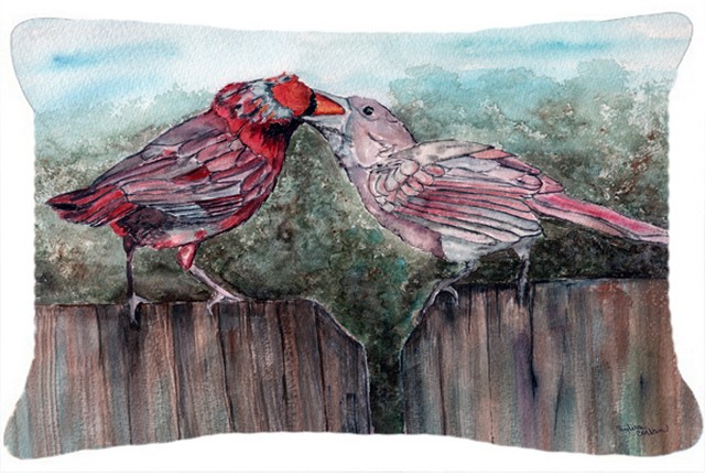 Red Bird Feeding Fabric Decorative Pillow