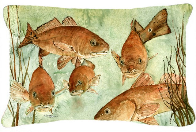 Red Fish Swim Fabric Decorative Pillow