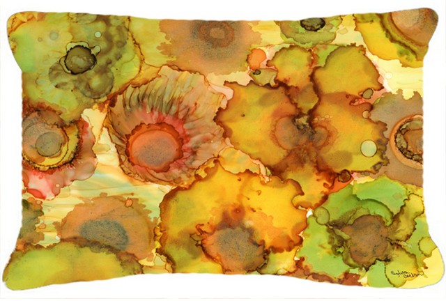 Abstract Flowers in Yellows & Oranges Fabric Decorative Pillow