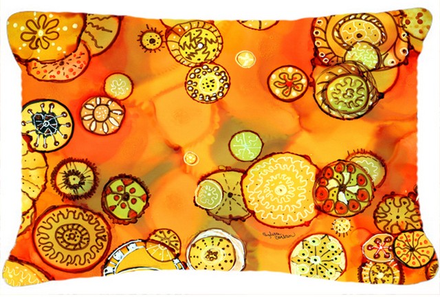 Abstract Flowers in Oranges & Yellows Fabric Decorative Pillow