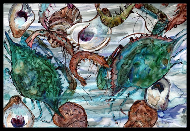 Shrimp- Crabs & Oysters in water Indoor or Outdoor Mat