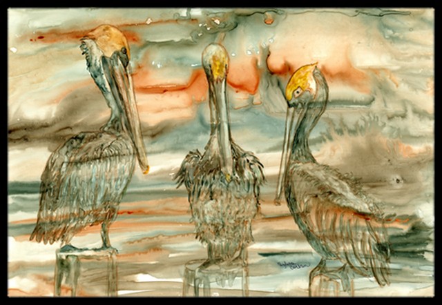 Pelicans on their perch Abstract Indoor or Outdoor Mat, 24 x 36 in.