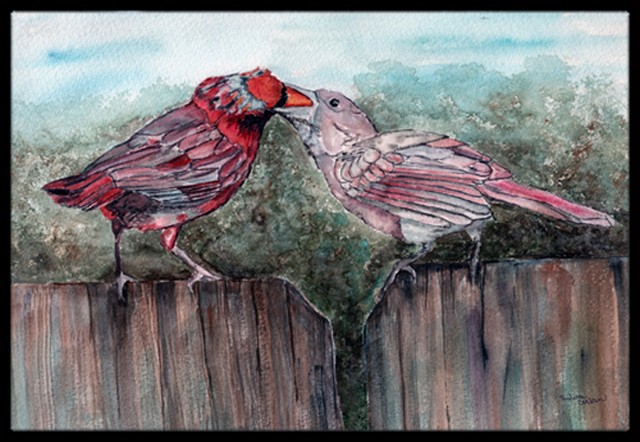 Red Bird Feeding Indoor or Outdoor Mat 24 x 36 in.