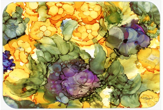 Picture of Carolines Treasures 8958LCB Abstract Flowers Purple & Yellow Glass Cutting Board- Large