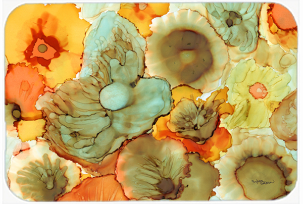 Picture of Carolines Treasures 8959LCB Abstract Flowers Teal & Orange Glass Cutting Board- Large
