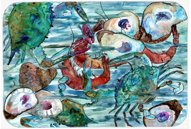 Picture of Carolines Treasures 8964LCB Watery Shrimp- Crabs & Oysters Glass Cutting Board- Large