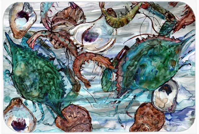 Picture of Carolines Treasures 8965LCB Shrimp- Crabs & Oysters in water Glass Cutting Board- Large