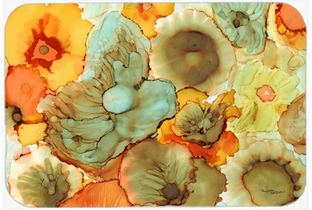 Picture of Carolines Treasures 8969LCB Abstract Flowers Teal & Orange Glass Cutting Board- Large