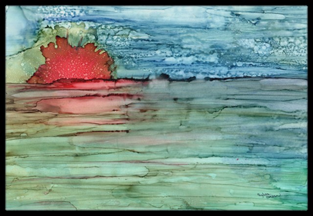 8984MAT Abstract Sunset on the Water Indoor or Outdoor Mat- 18 x 27 in.