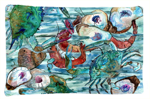 Watery Shrimp- Crabs & Oysters Fabric Standard Pillowcase