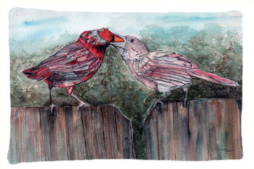 8981PILLOWCASE Red Bird Feeding Fabric Standard Pillowcase