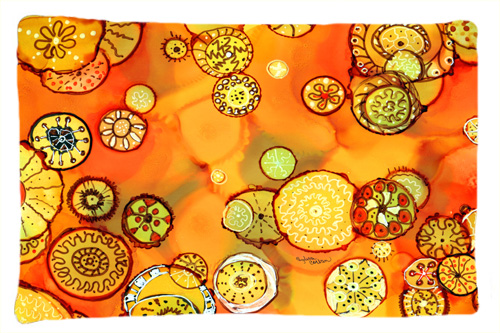 Picture of Carolines Treasures 8987PILLOWCASE Abstract Flowers in Oranges & Yellows Fabric Standard Pillowcase