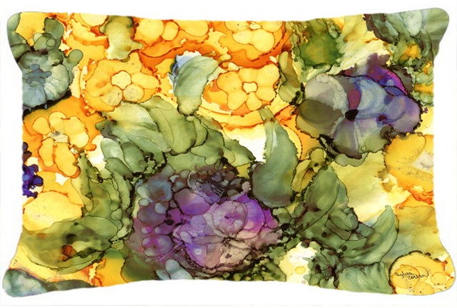 Abstract Flowers Purple & Yellow Fabric Decorative Pillow