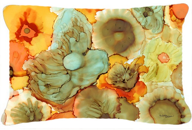 Abstract Flowers Teal & Orange Fabric Decorative Pillow
