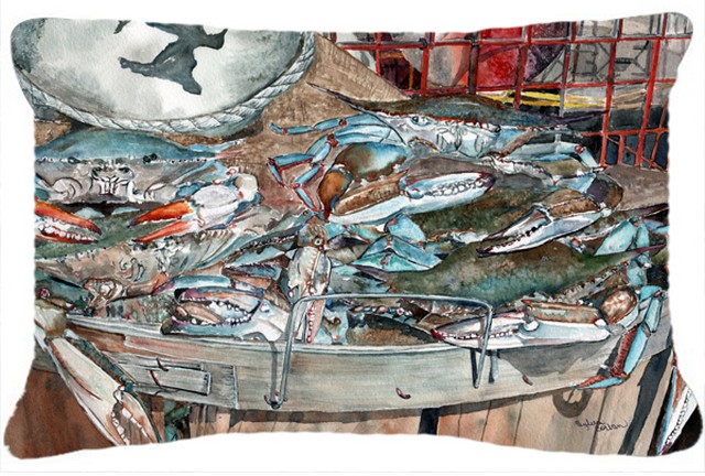 Basket Full of Blue Crabs Fabric Decorative Pillow