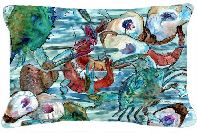 Watery Shrimp- Crabs & Oysters Fabric Decorative Pillow