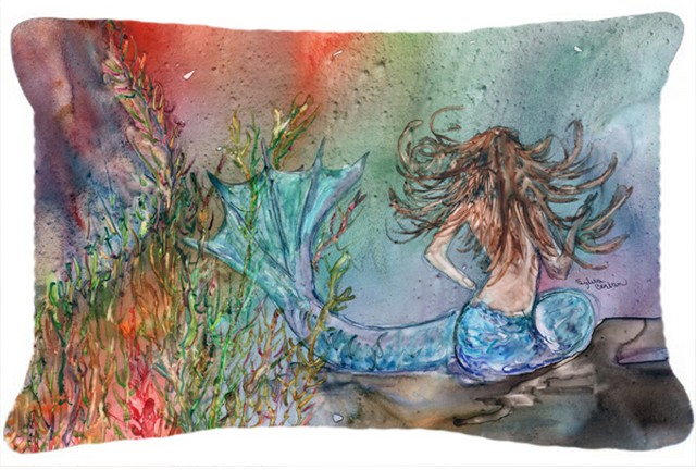 Brunette Mermaid Water Fantasy Fabric Decorative Pillow