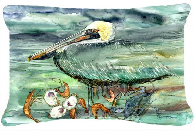 Watery Pelican- Shrimp- Crab & Oysters Fabric Decorative Pillow