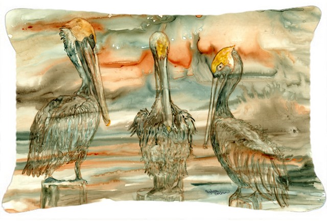 Pelicans on their Perch Abstract Fabric Decorative Pillow