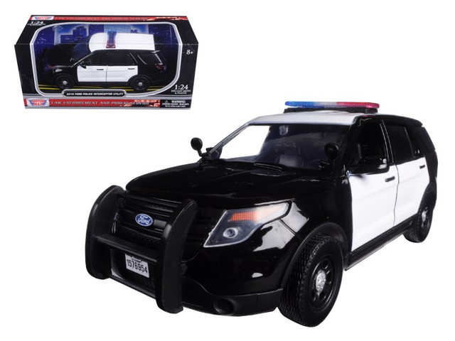 76958 2015 Ford Interceptor Unmarked Police Car Black & White 1-24 Diecast Model Car