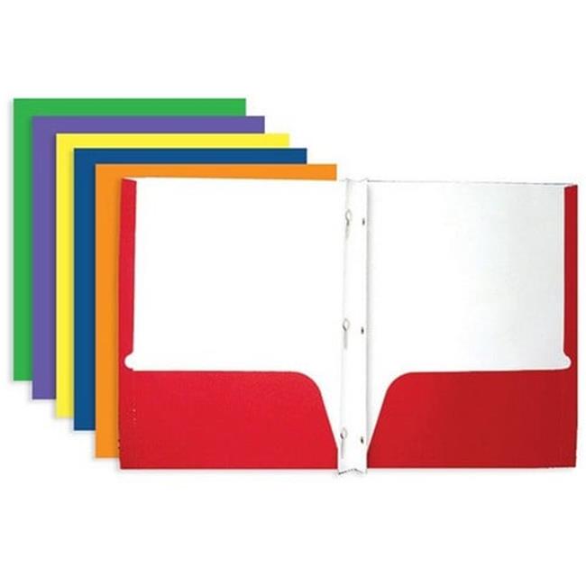 Bazic Asst. Color 2-Pockets Portfolios w/ 3-Prong Fastener Pack of 100