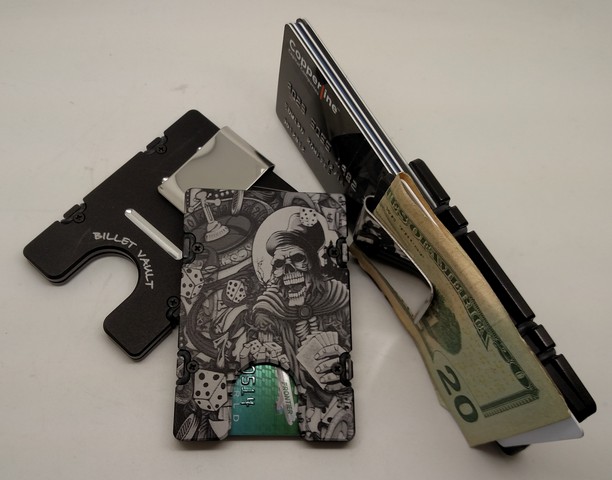 Helm Gambler Skull RFID Protected Aluminum Wallet & Credit Card Holder, Black