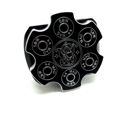 Picture of Helm 4 in. Round Billet Aluminum Trailer Hitch Cover - 44 Mag Revolver Smith & Wesson