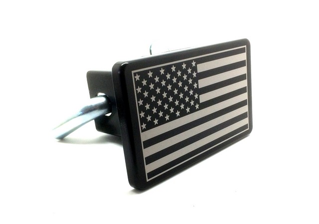 Picture of Helm 3 x 5 in. Billet Aluminum Trailer Hitch Cover - American Flag &#44; Black